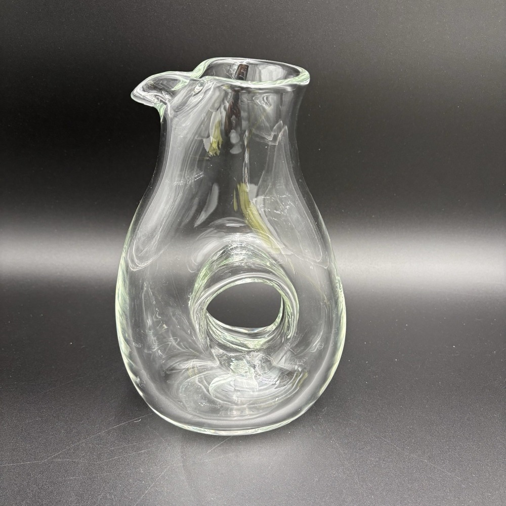 Vintage Handblown Glass Biomorphic Doughnut Hole Carafe Pitcher Decanter 10"